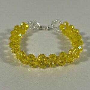 Yellow Faceted Acrylic Bead Bracelet with Cross Weave Pattern NWT